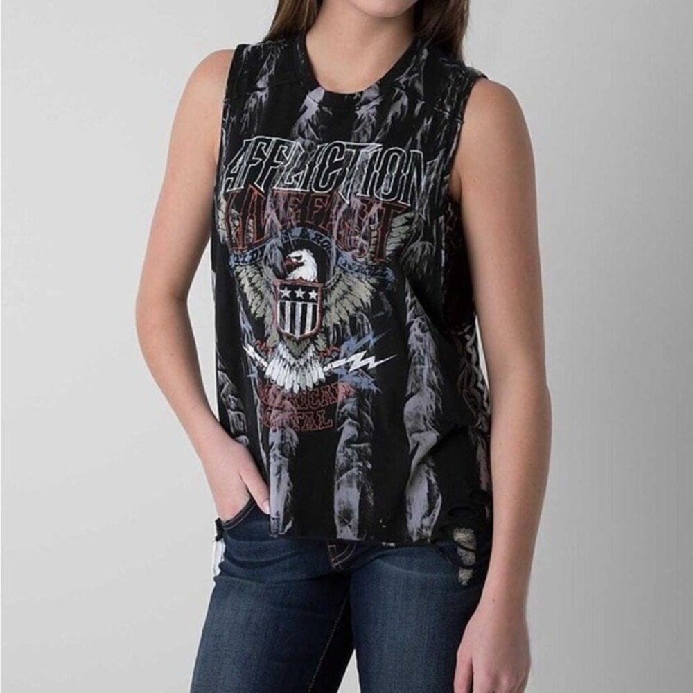 Affliction American Metal Top Womens Sleeveless Large USA Grunge Biker Indie Y2K